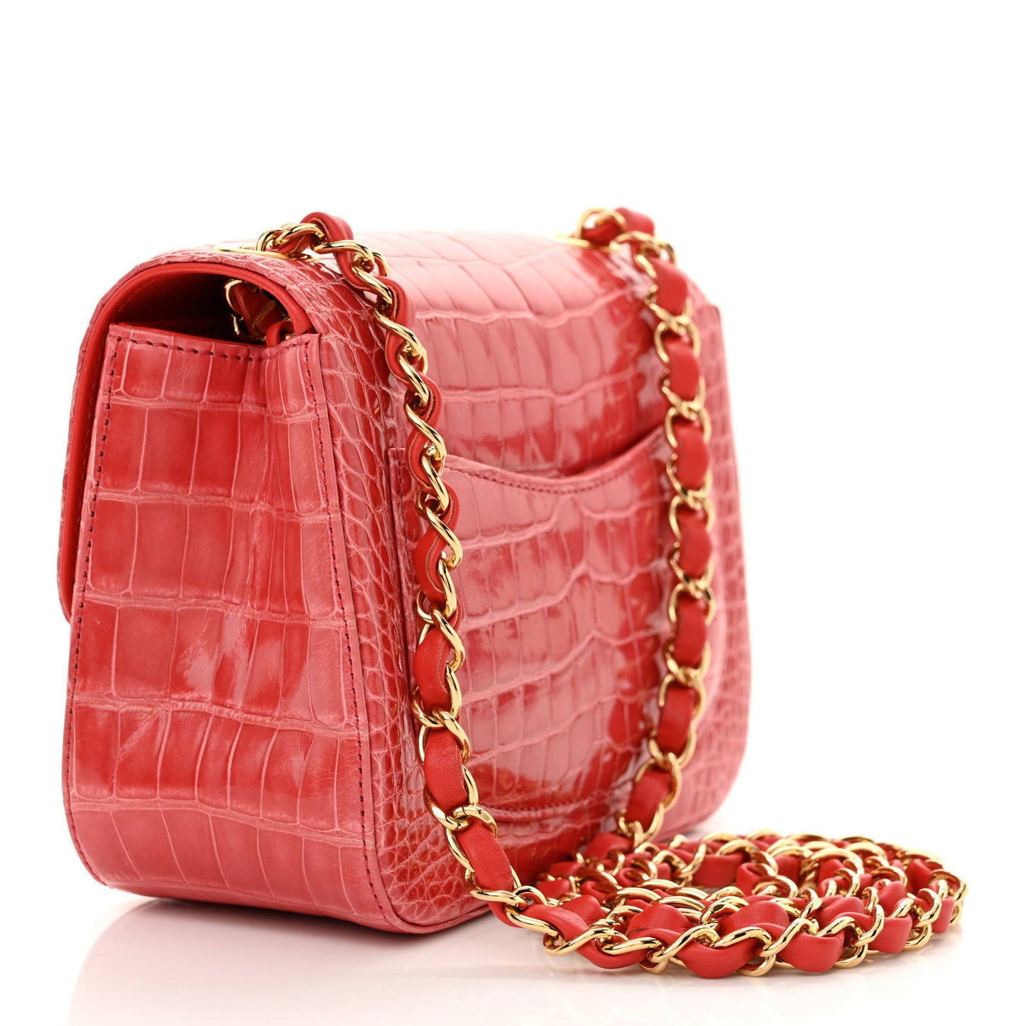 Shiny Alligator Mini Square Flap Pink