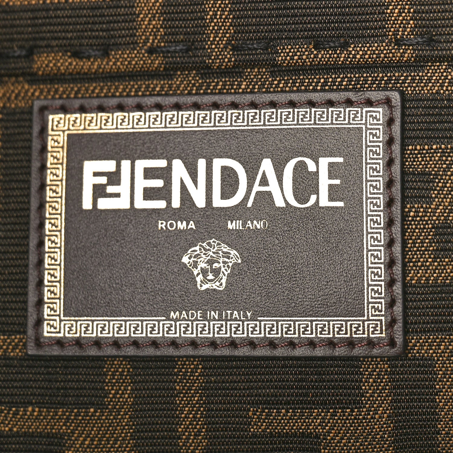 Fendi X VERSACE Fabric Jacquard Calfskin Plexiglass Fendace FF Medusa Studded Large Fendi Sunshine Shopper Tote Marrone Fuxia 6 of 10