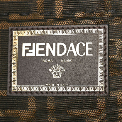 Fendi X VERSACE Fabric Jacquard Calfskin Plexiglass Fendace FF Medusa Studded Large Fendi Sunshine Shopper Tote Marrone Fuxia 6 of 10