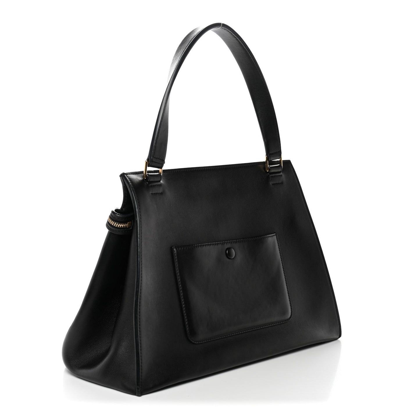 Smooth Calfskin Medium Bi-Color Edge Shoulder Bag Black Beige