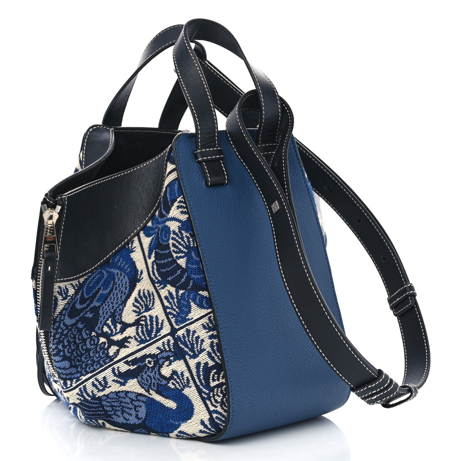 Loewe Calfskin Canvas Embroidered Small Hammock Shoulder Bag Blue 3 of 13