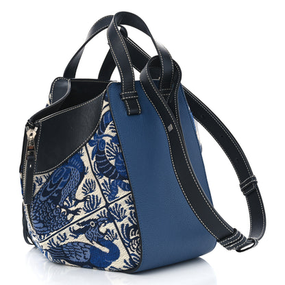 Loewe Calfskin Canvas Embroidered Small Hammock Shoulder Bag Blue 3 of 13