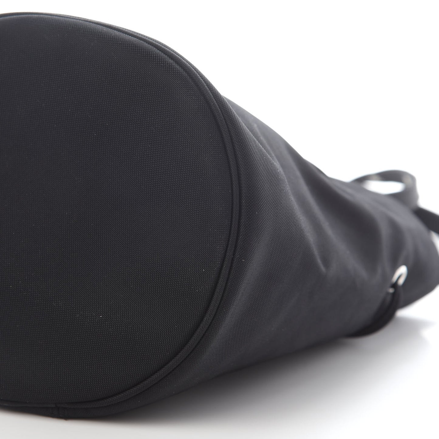 Recycled Sport Nylon Logo Embroidered Wheel Drawstring Bucket Bag Black