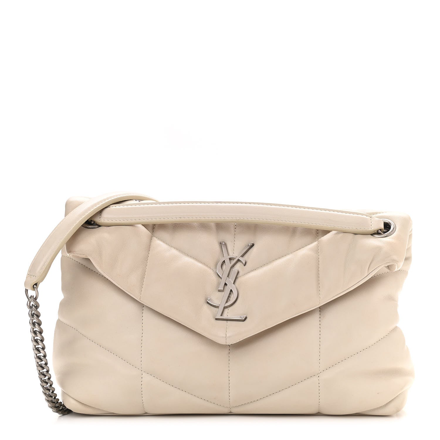 Saint Laurent Lambskin Quilted Small Loulou Puffer Monogram Chain Satchel Blanc Vintage 1 of 18