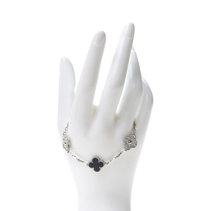 Van Cleef & Arpels 18K White Gold Diamond Black Onyx 5 Motifs Vintage Alhambra Bracelet 2 of 8