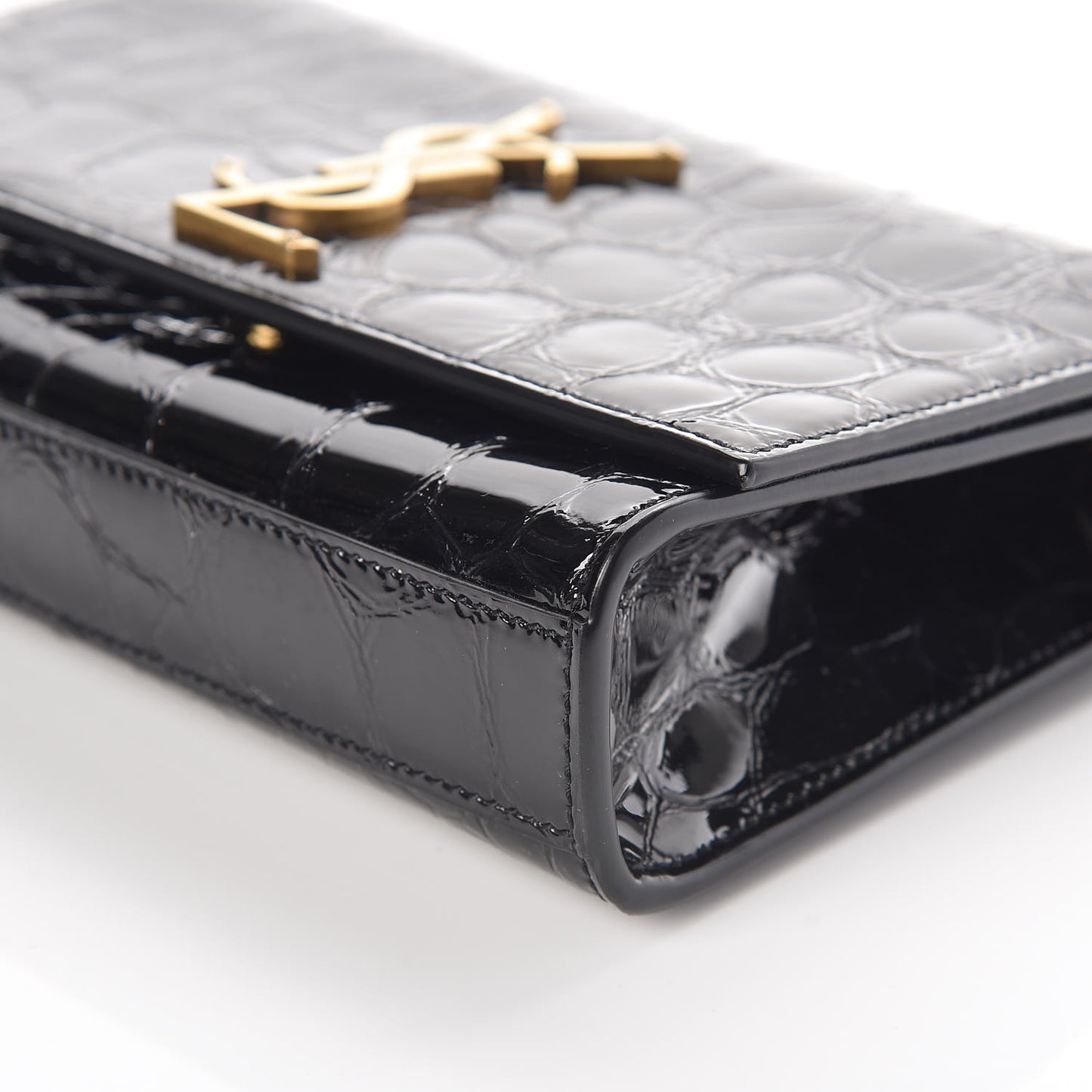 Patent Crocodile Embossed Small Classic Monogram Kate Satchel Black