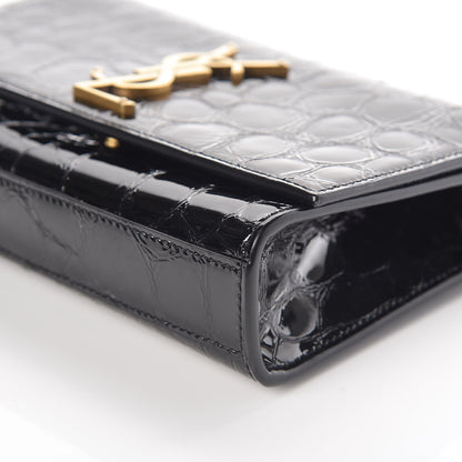 Saint Laurent Patent Crocodile Embossed Small Classic Monogram Kate Satchel Black 6 of 8