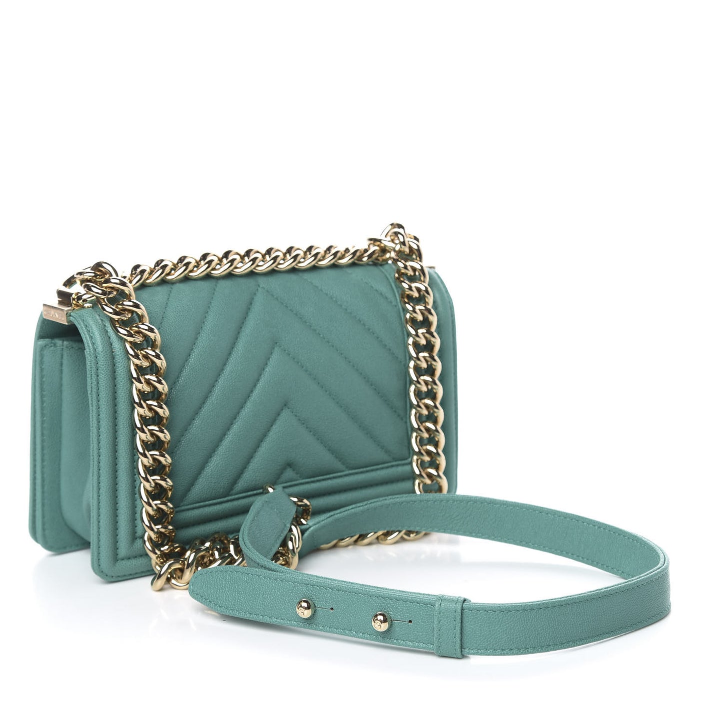 Caviar Chevron Quilted Small Boy Flap Green