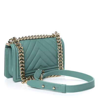 Chanel Caviar Chevron Quilted Small Boy Flap Green 2 of 9