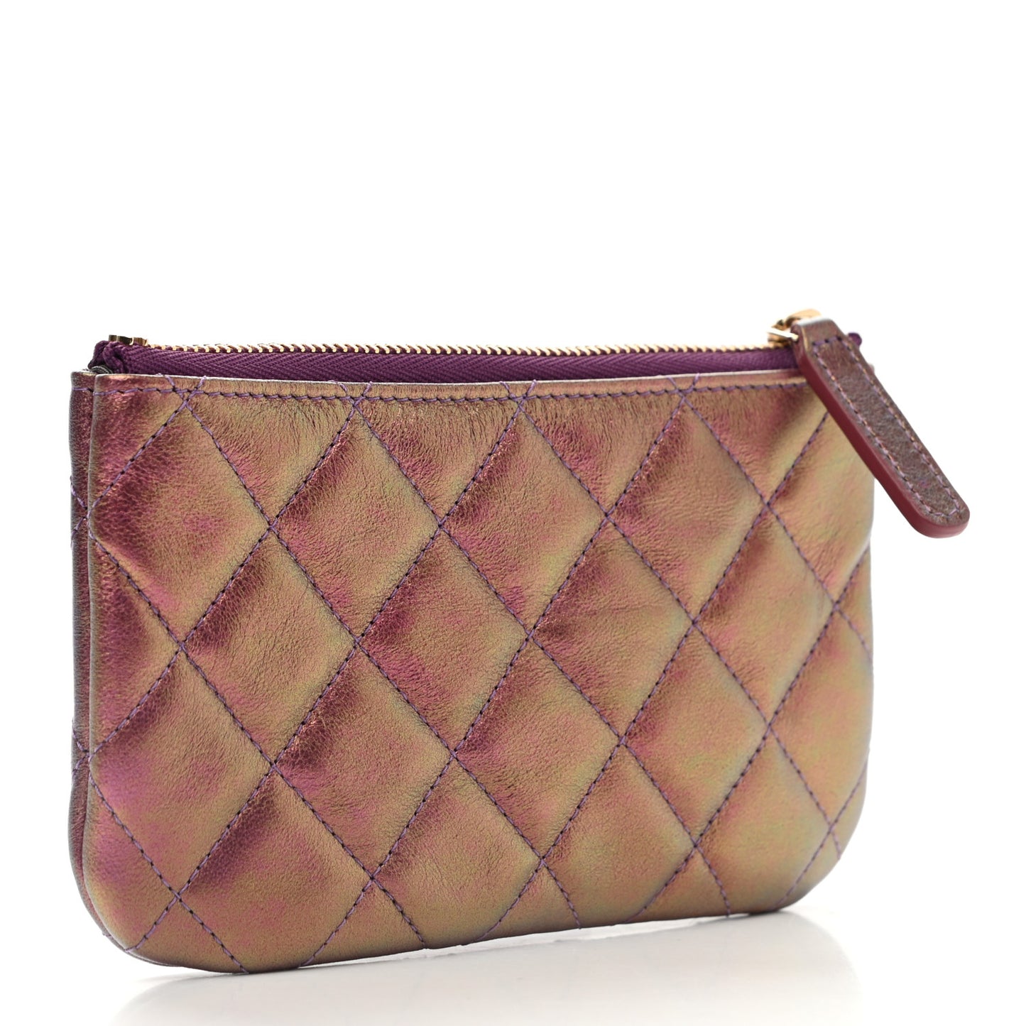 Iridescent Lambskin Quilted Small Cosmetic Case Purple