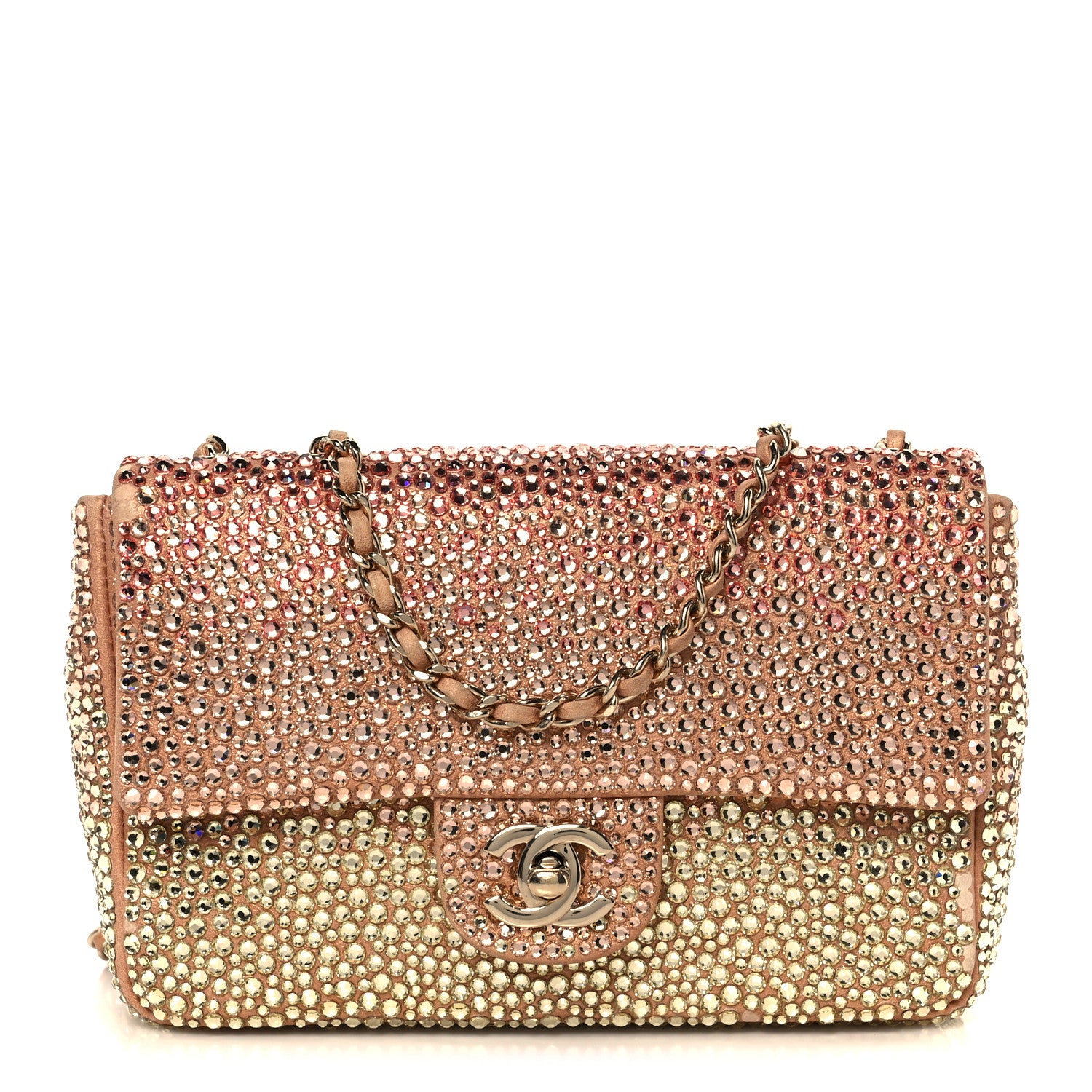 Chanel Suede Calfskin Crystal Mini Flap Pink Golden 1 of 11
