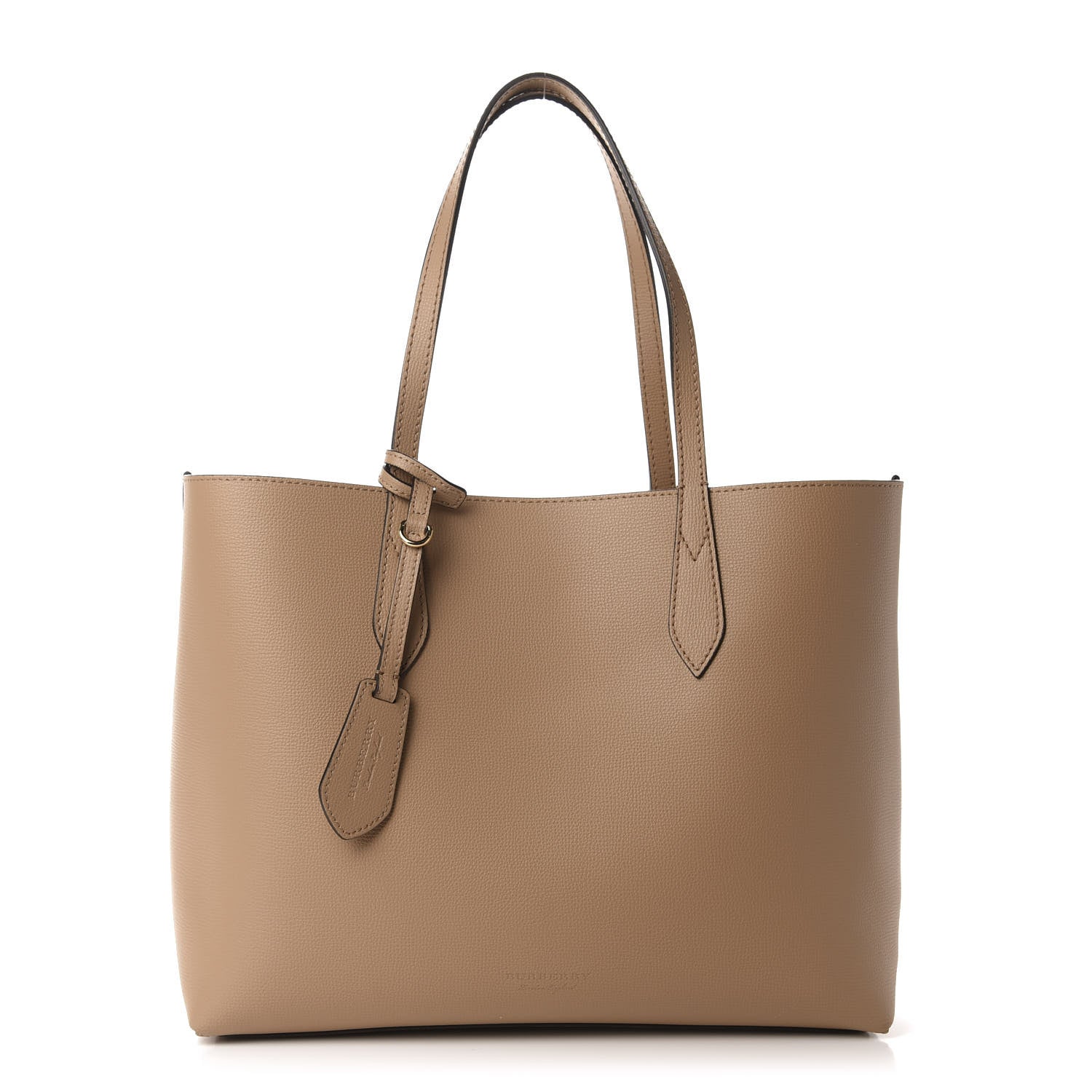 Burberry Grainy Calfskin Haymarket Check Medium Reversible Tote Camel 9 of 15