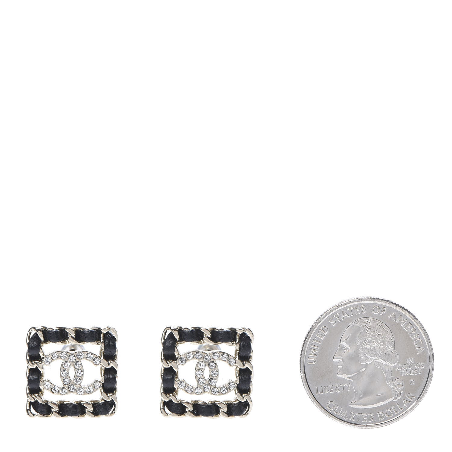 Chanel Crystal Lambskin Chain Sergeant Stud Earrings Black Gold 2 of 5