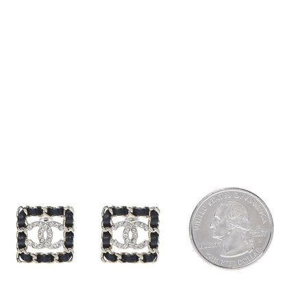 Chanel Crystal Lambskin Chain Sergeant Stud Earrings Black Gold 2 of 5