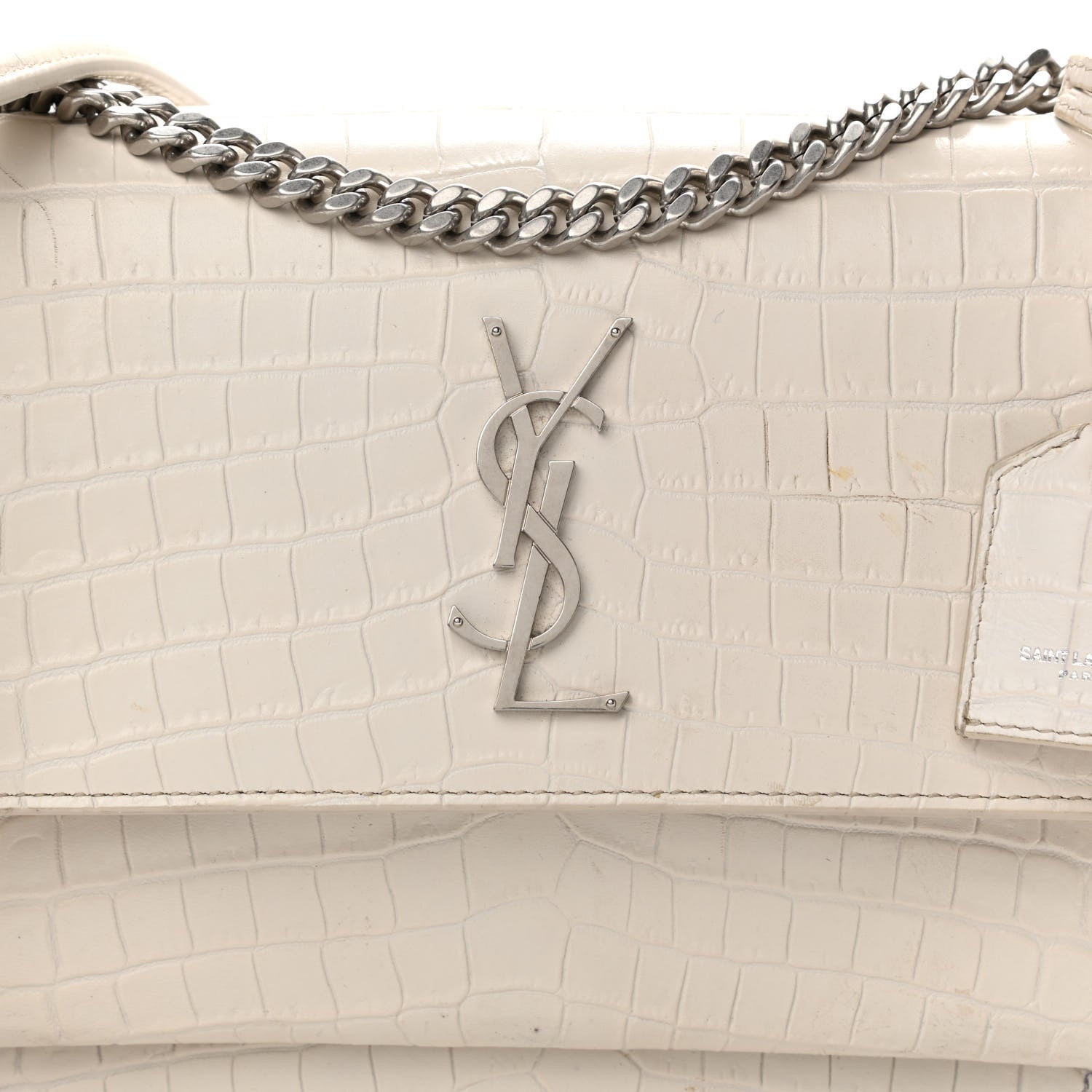 Saint Laurent Calfskin Crocodile Embossed Medium Monogram Sunset Icy White 8 of 13