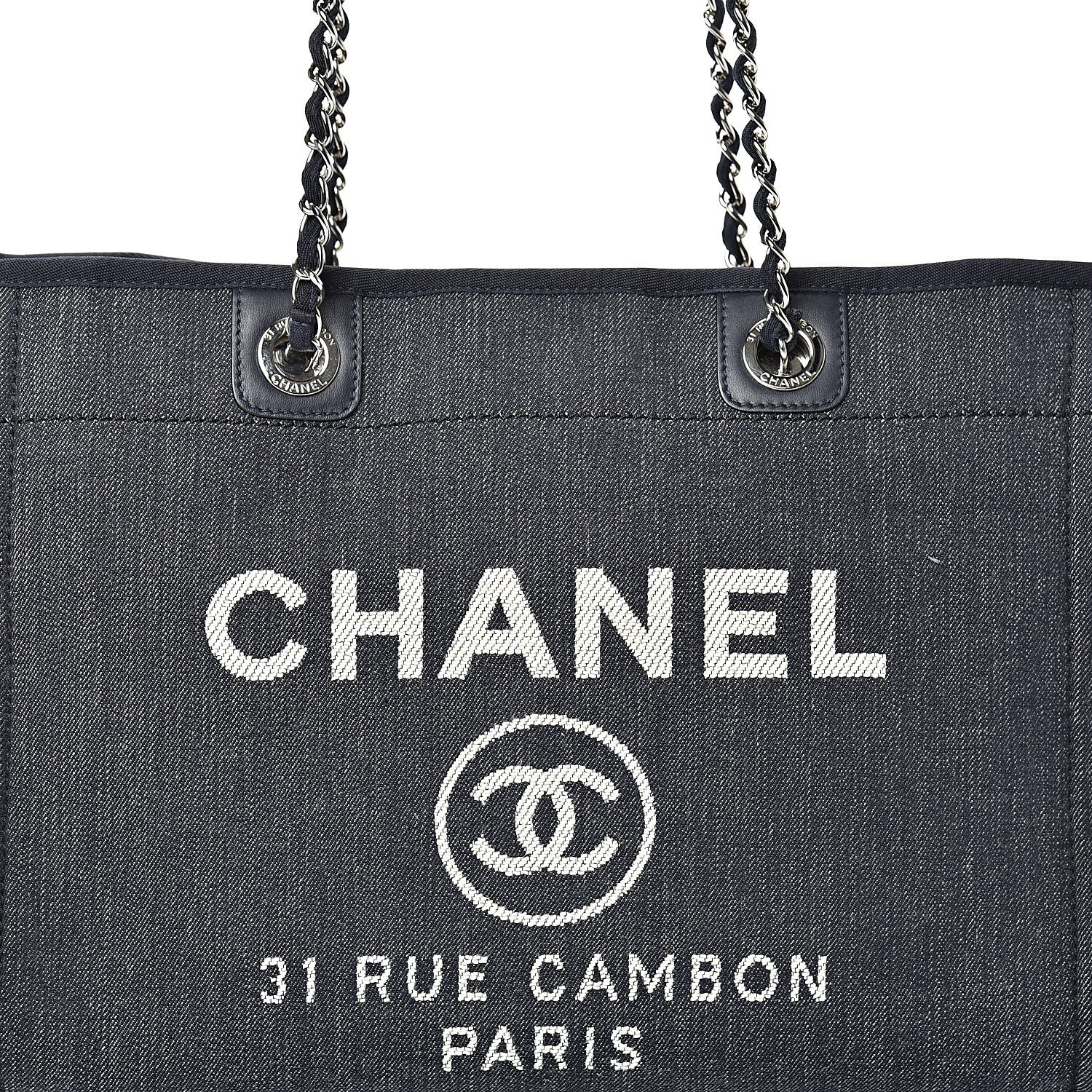 Chanel Denim Small Deauville Tote Dark Blue 7 of 9