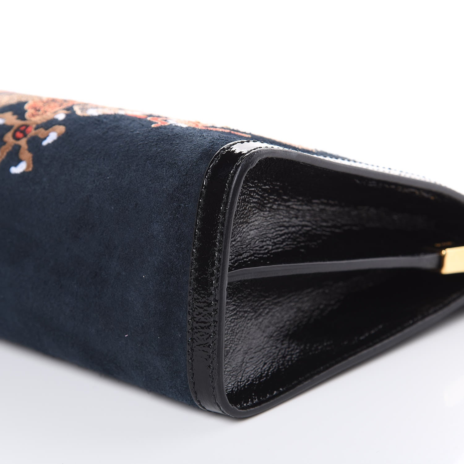 Gucci Suede Patent Web Dragon Embroidered Medium Ophidia Chain Shoulder Bag Blue Multicolor Black 9 of 11