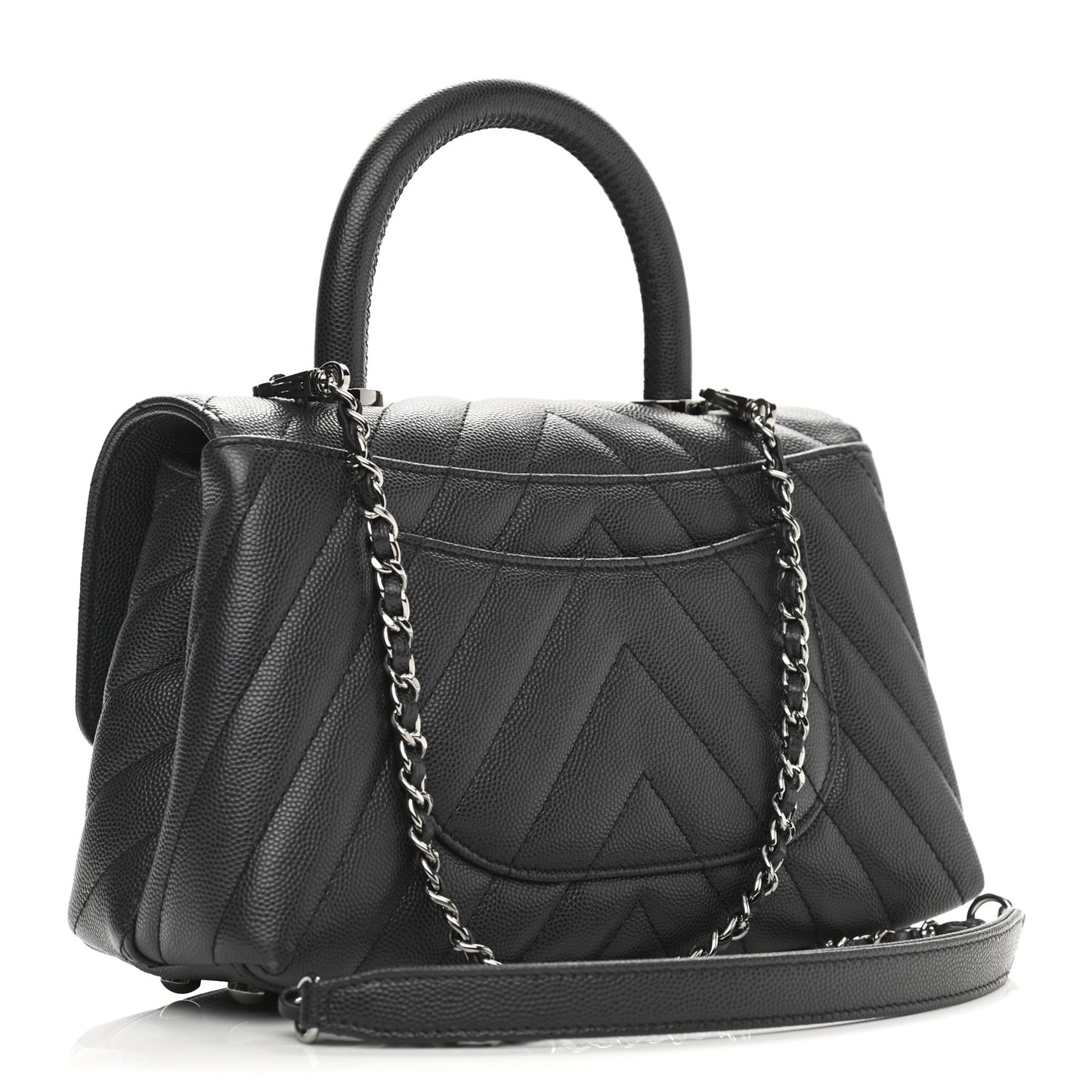 Caviar Chevron Quilted Mini Coco Handle Flap Dark Grey