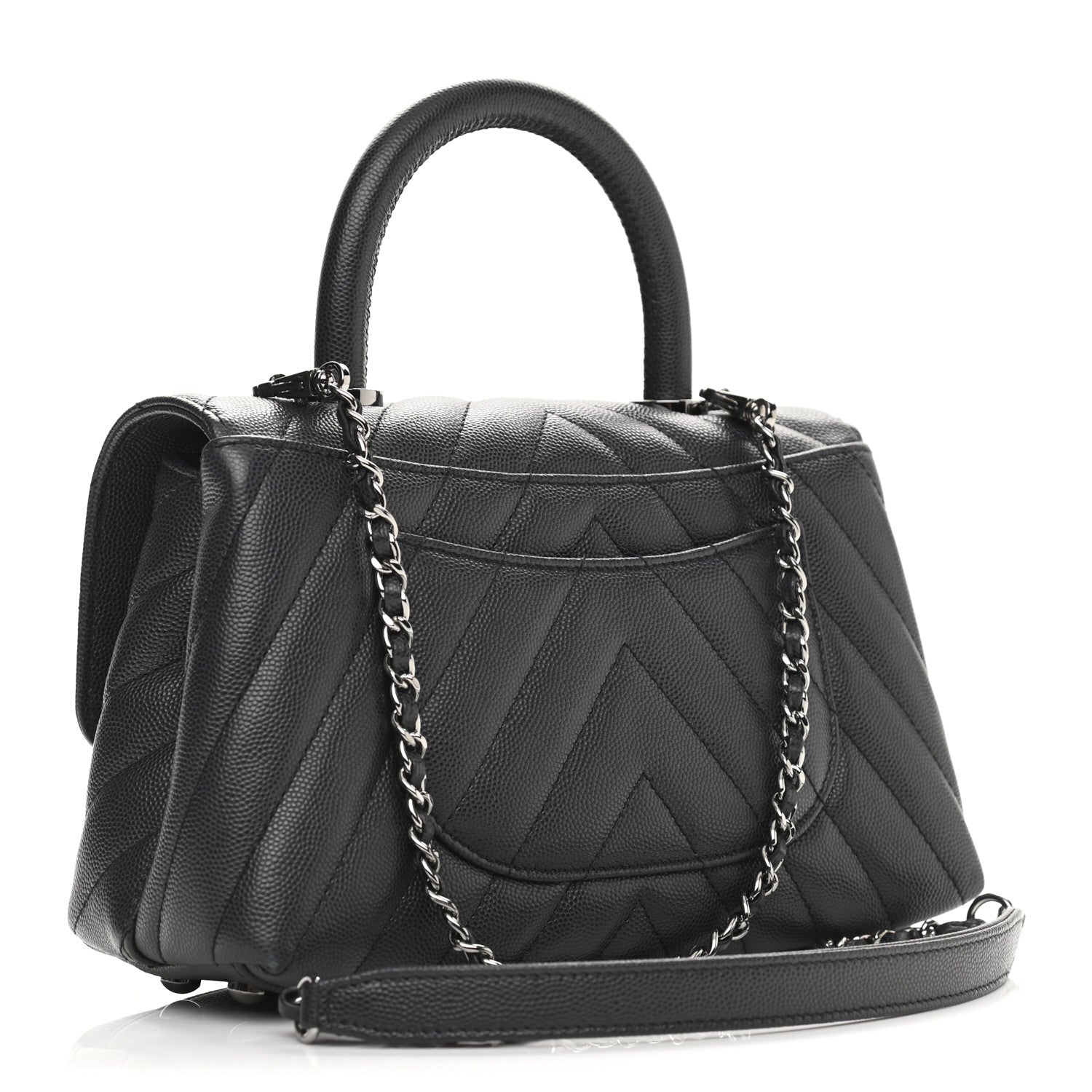 Chanel Caviar Chevron Quilted Mini Coco Handle Flap Dark Grey 3 of 14