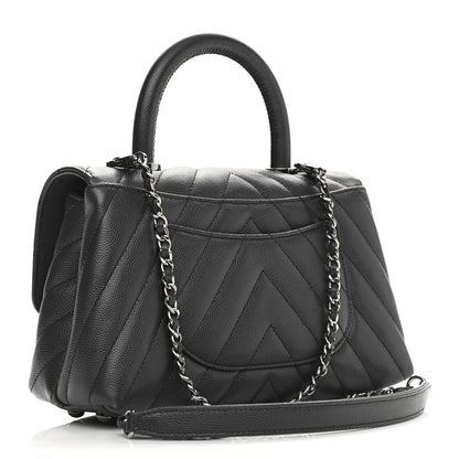 Chanel Caviar Chevron Quilted Mini Coco Handle Flap Dark Grey 3 of 14