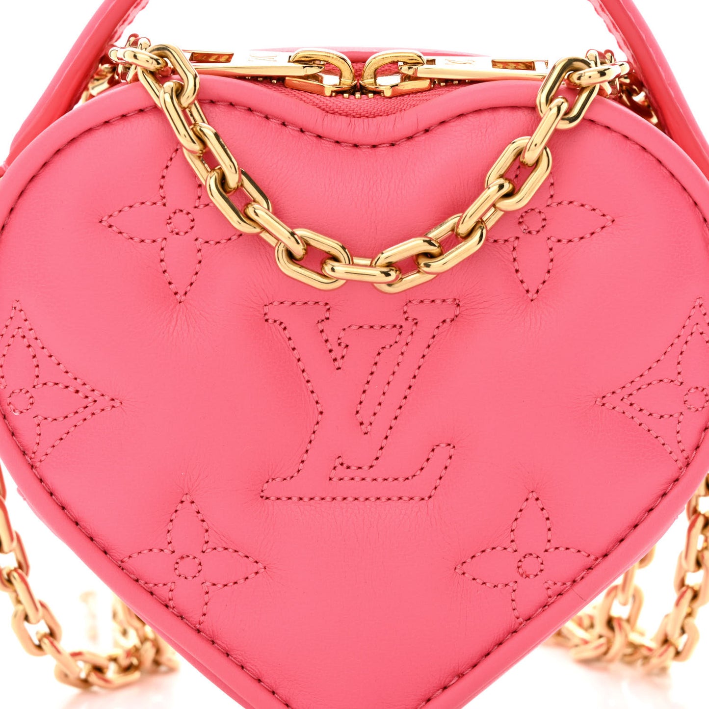 Calfskin Embroidered Monogram Pop My Heart Bag Pouch Dragon Fruit Pink