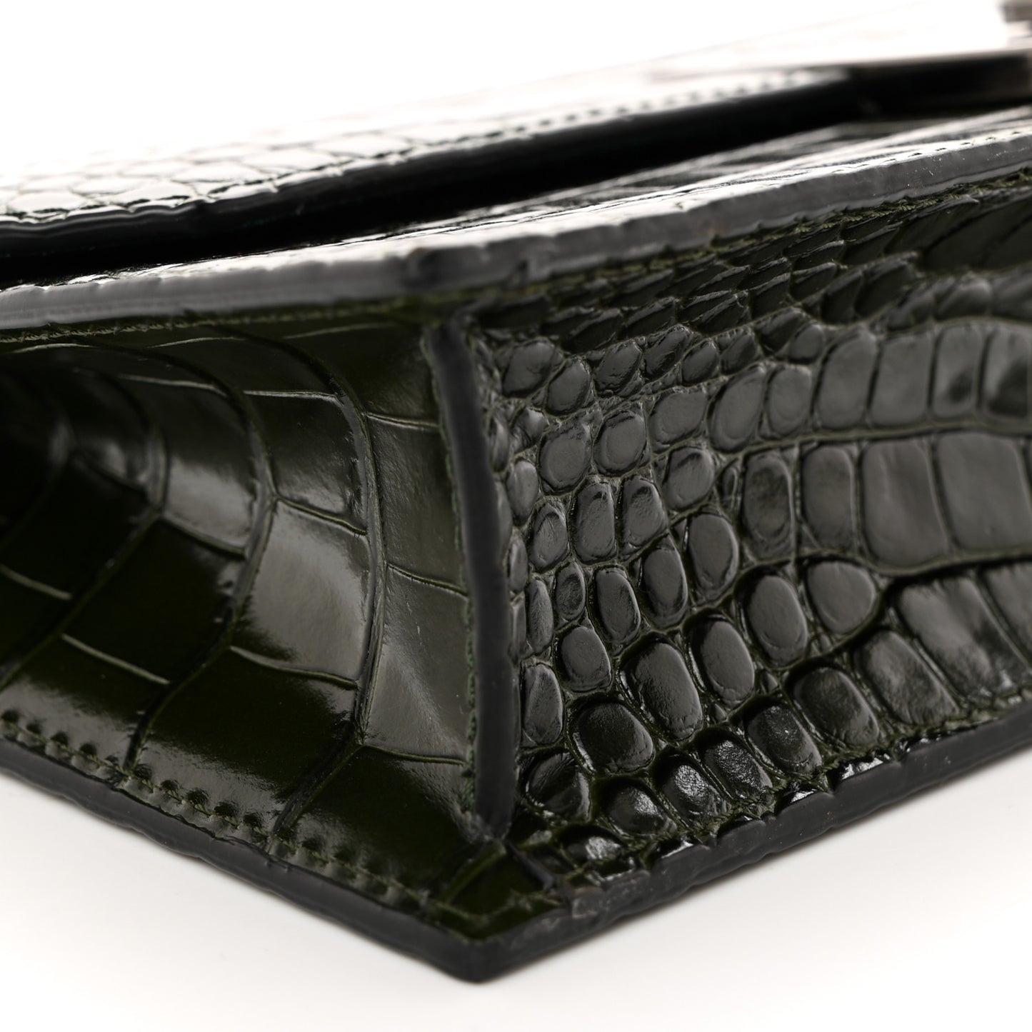 Calfskin Alligator Embossed Elisa Baguette Forest Night