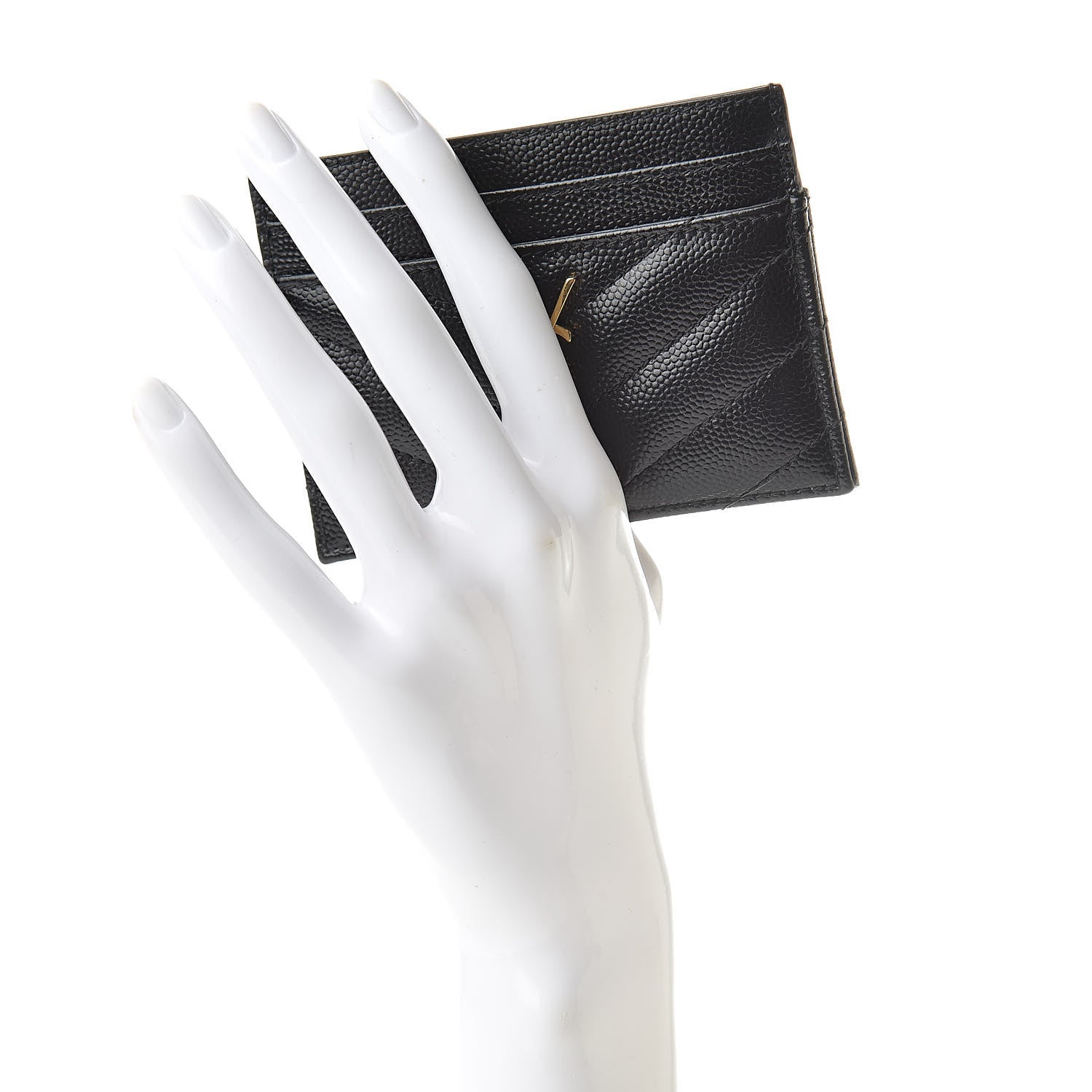Saint Laurent Grain De Poudre Matelasse Chevron Monogram Credit Card Case Black 2 of 7