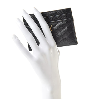 Saint Laurent Grain De Poudre Matelasse Chevron Monogram Credit Card Case Black 2 of 7