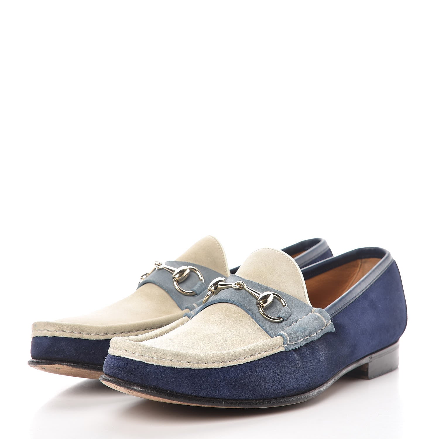 Gucci Suede Mens Horsebit Loafers 8.5 Blue Beige 3 of 17