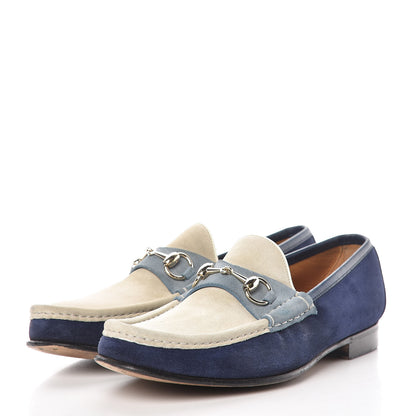 Gucci Suede Mens Horsebit Loafers 8.5 Blue Beige 3 of 17