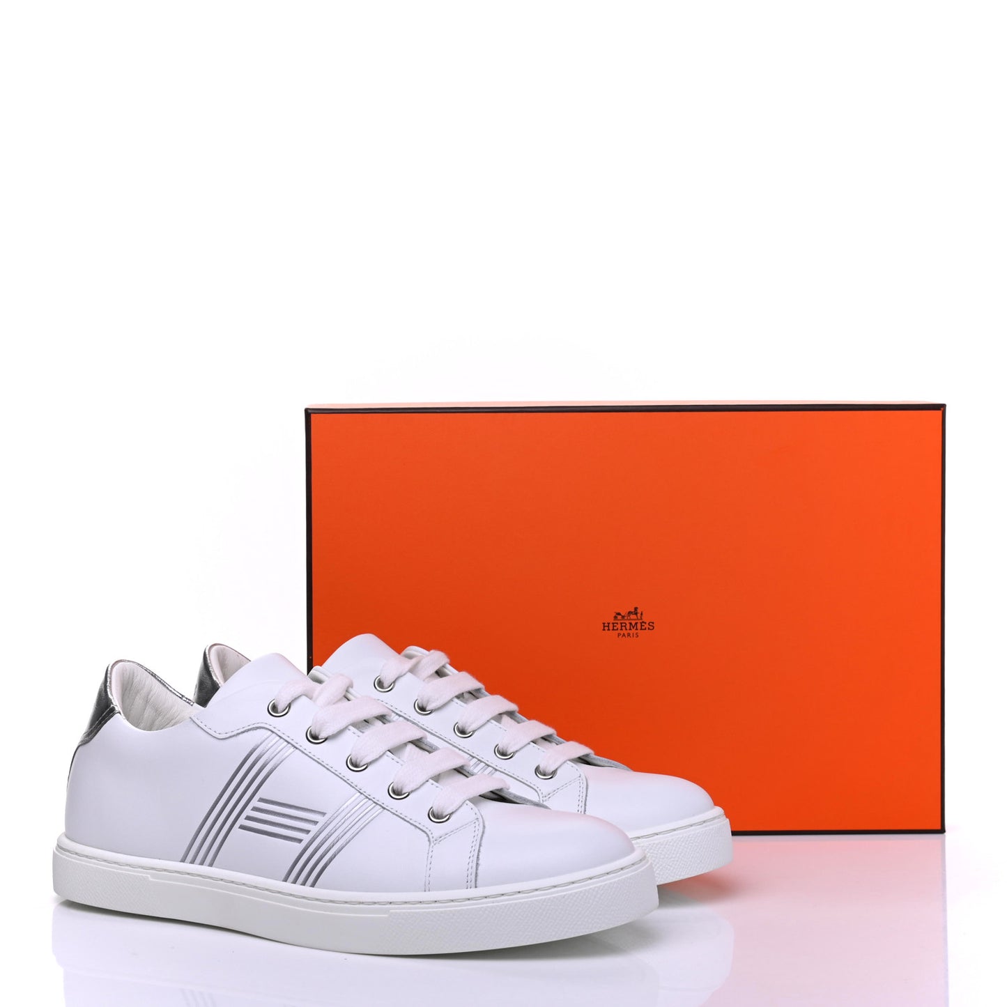 Calfskin Womens Advantage Sneakers 38 White Gris Argente