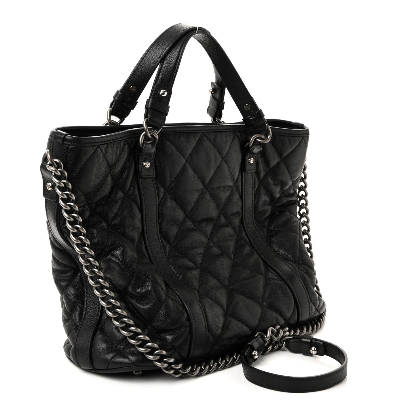 Calfskin Quilted Small Casual Riviera Tote Black