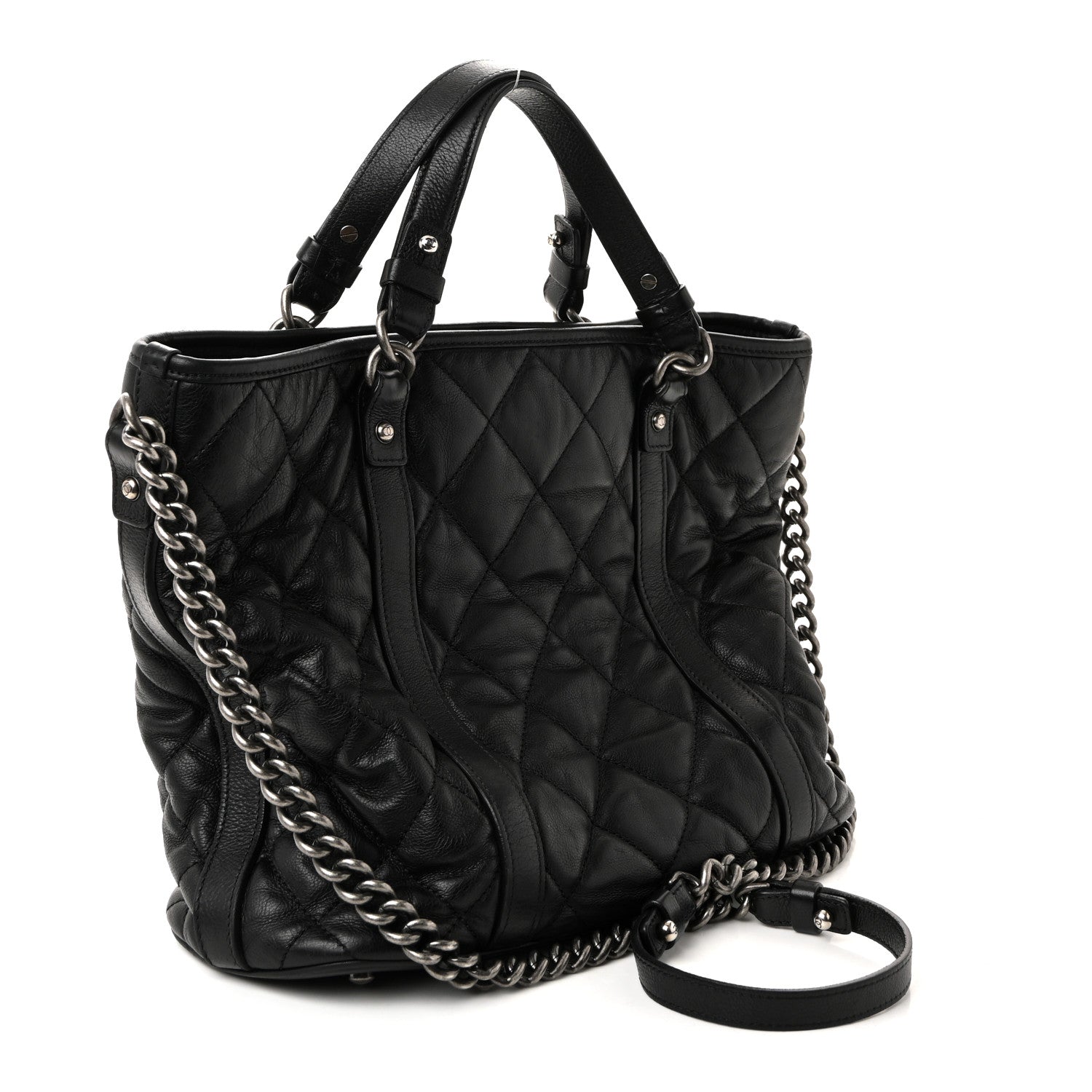 Chanel Calfskin Quilted Small Casual Riviera Tote Black 3 of 13