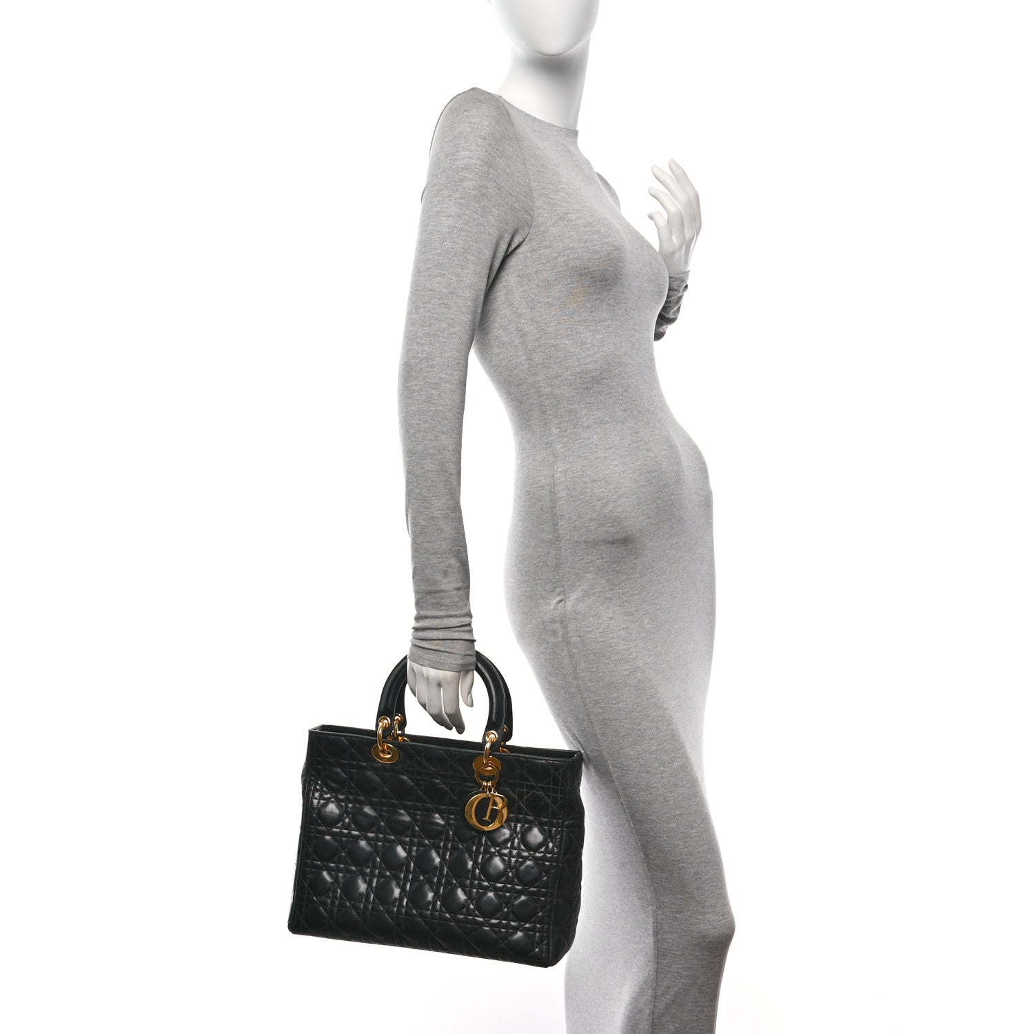 Christian Dior Lambskin Cannage Large Lady Dior Black 2 of 12