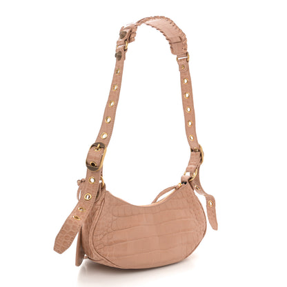 Balenciaga Extra Supple Calfskin Crocodile Embossed Le Cagole Shoulder Bag XS Nude Beige 4 of 12