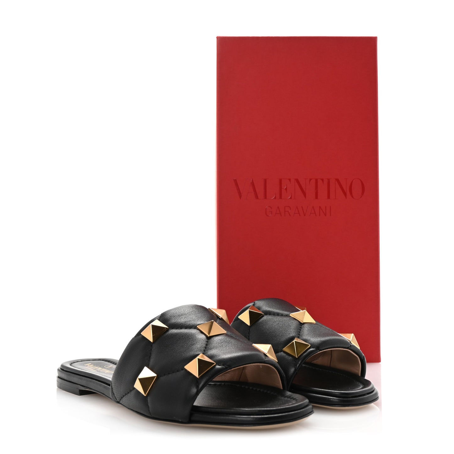 Nappa Roman Stud Flat Slide Sandals 37 Black