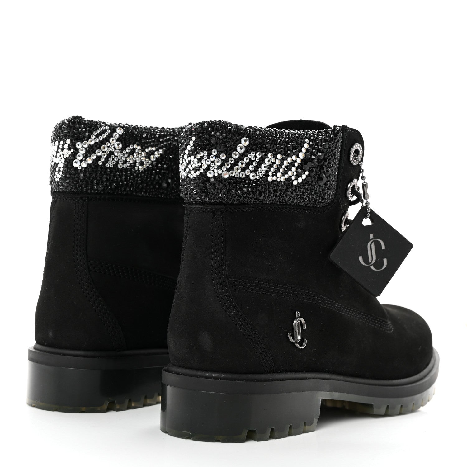 Jimmy Choo X TIMBERLAND Nubuck Swarovski Crystal Womens Ankle Boots 7 Black 4 of 11