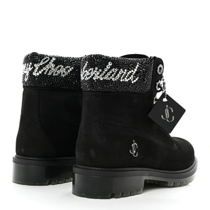 Jimmy Choo X TIMBERLAND Nubuck Swarovski Crystal Womens Ankle Boots 7 Black 4 of 11