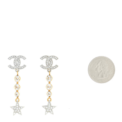 Chanel Crystal Star Drop CC Earrings Silver Gold 2 of 5