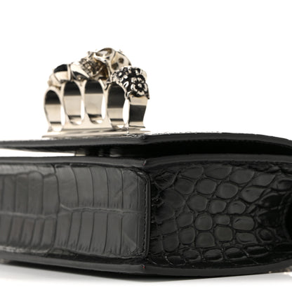 Alexander McQueen Shiny Calfskin Crocodile Embossed Mini Jeweled Satchel  Black 10 of 13