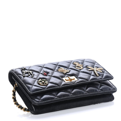 Chanel Aged Calfskin Quilted Lucky Charms 2.55 Reissue Wallet On Chain WOC Black 3 of 4