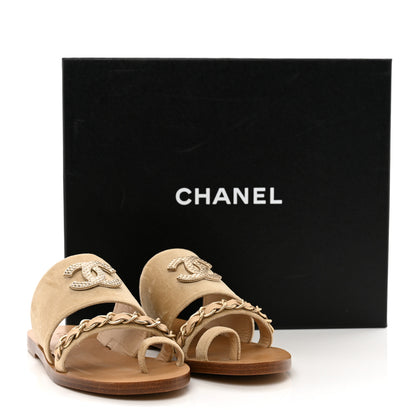 Chanel Velvet Chain Mule Sandals 36.5 Beige 9 of 9