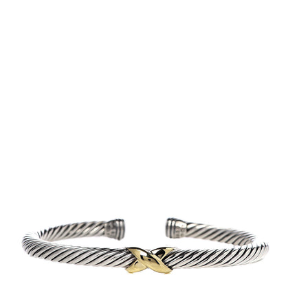 David Yurman Sterling Silver 14K Yellow Gold 5mm X Station Cable Bracelet 1 of 5