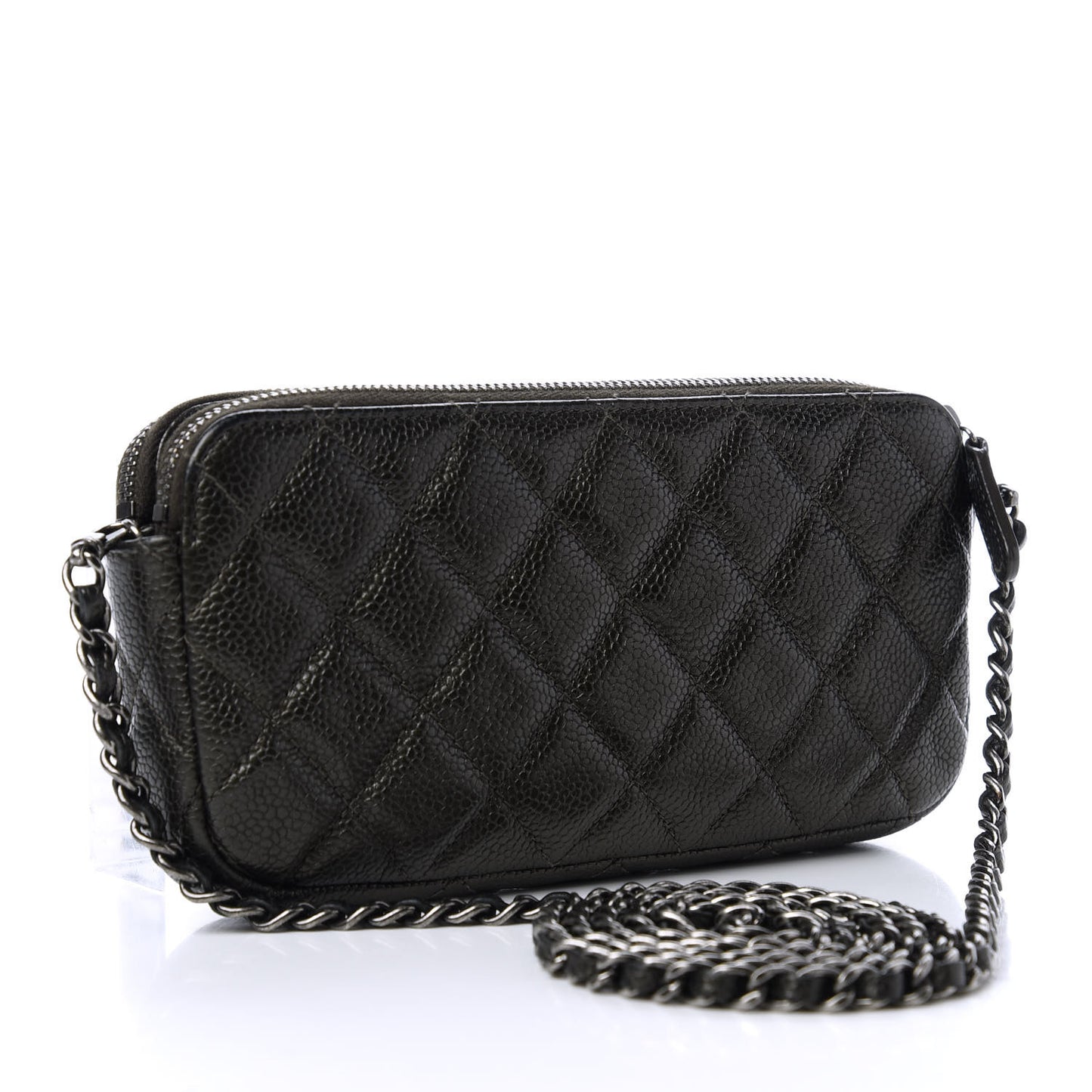 Caviar Quilted Small Clutch With Chain Dark Charcoal