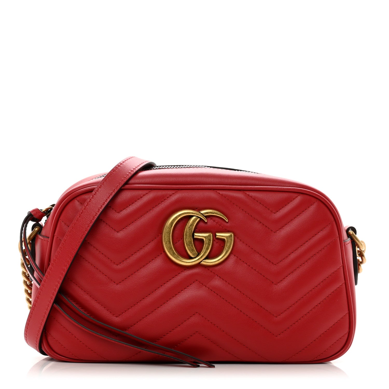 Gucci Calfskin Matelasse Small GG Marmont Chain Shoulder Bag Hibiscus Red 1 of 11