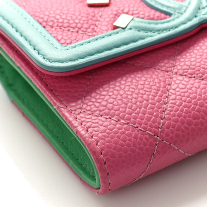 Chanel Caviar Quilted Filigree Flap Card Holder Pink Blue Green 8 of 9