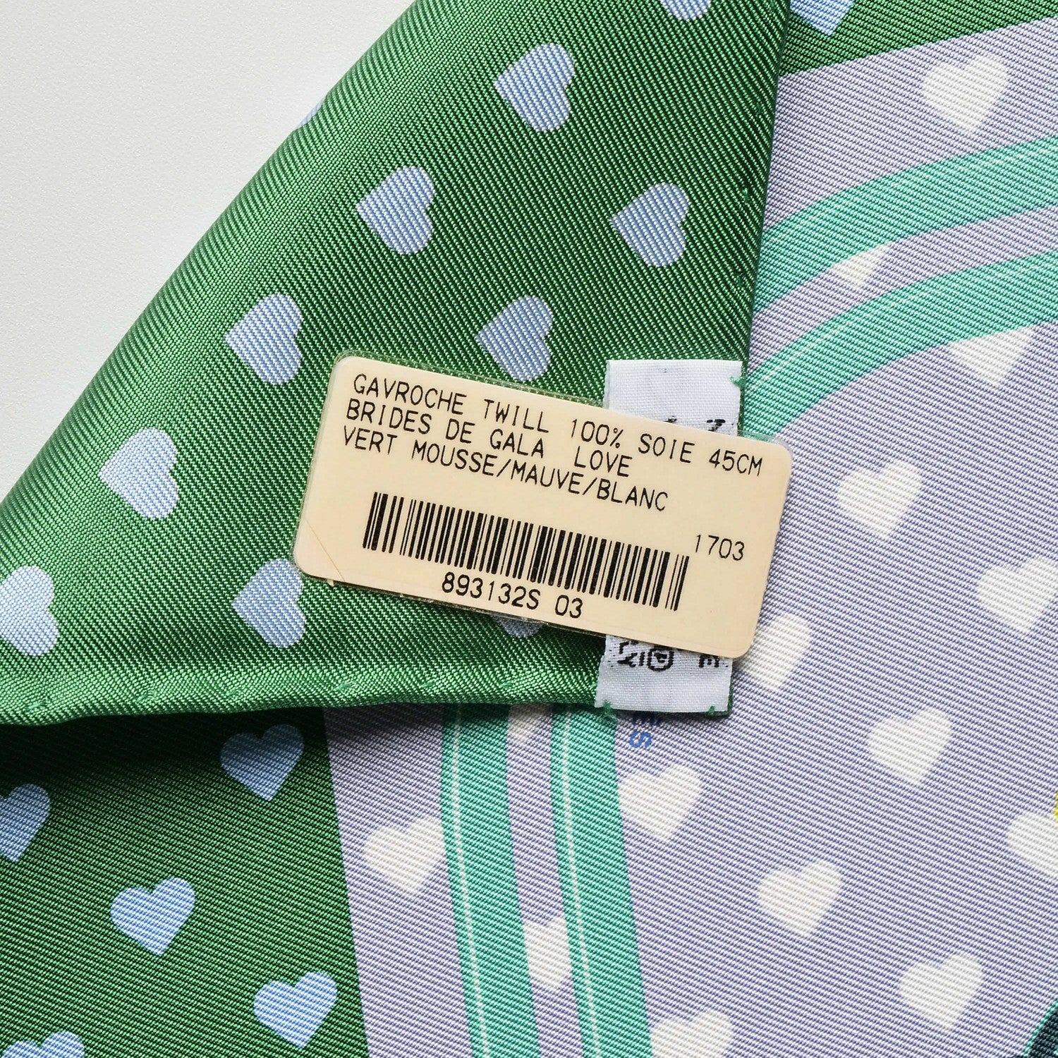 Hermes Silk Brides De Gala Love Pocket Square Vert Mousse Mauve Blanc 4 of 4