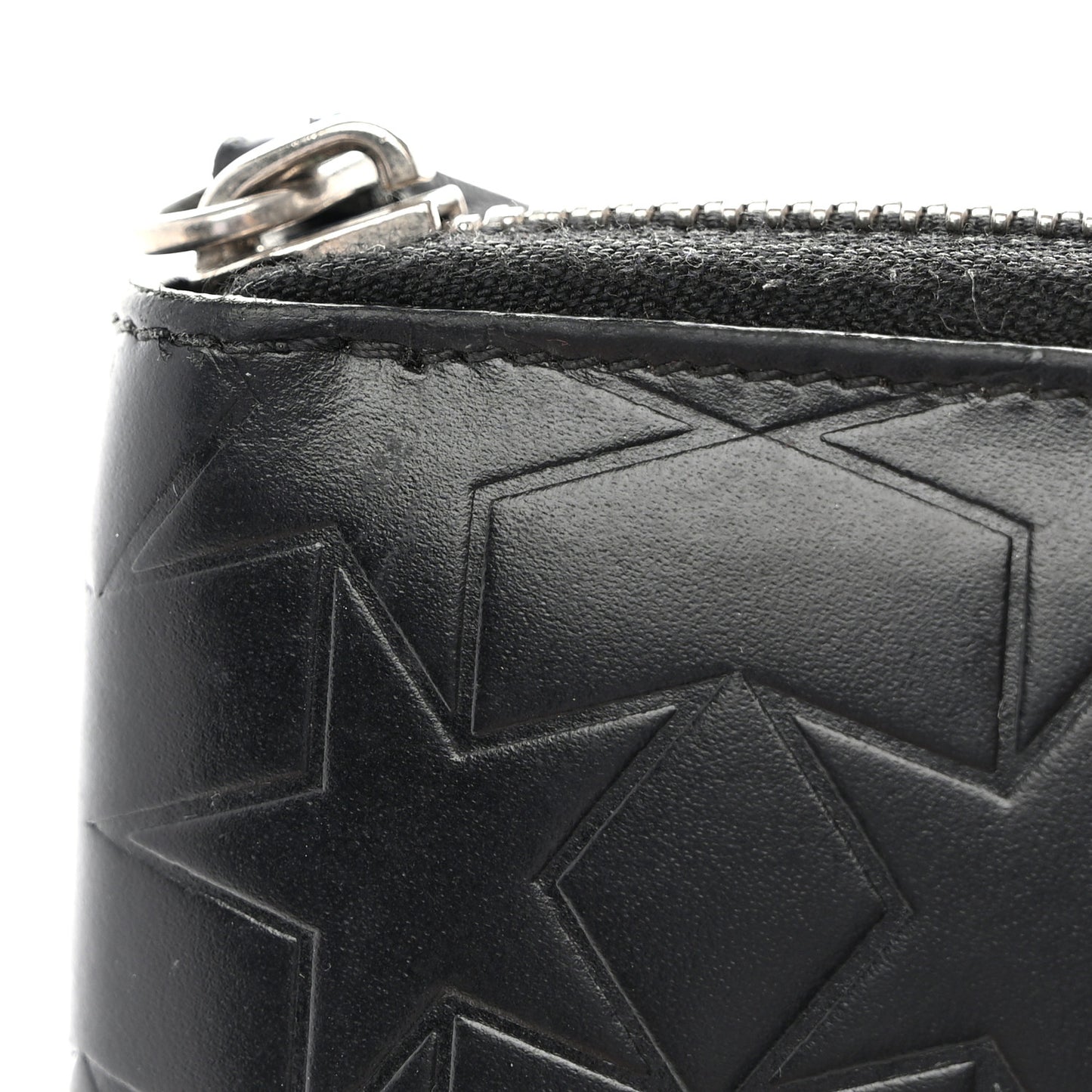 Calfskin Logo Star Embossed Zip Around Wallet Black