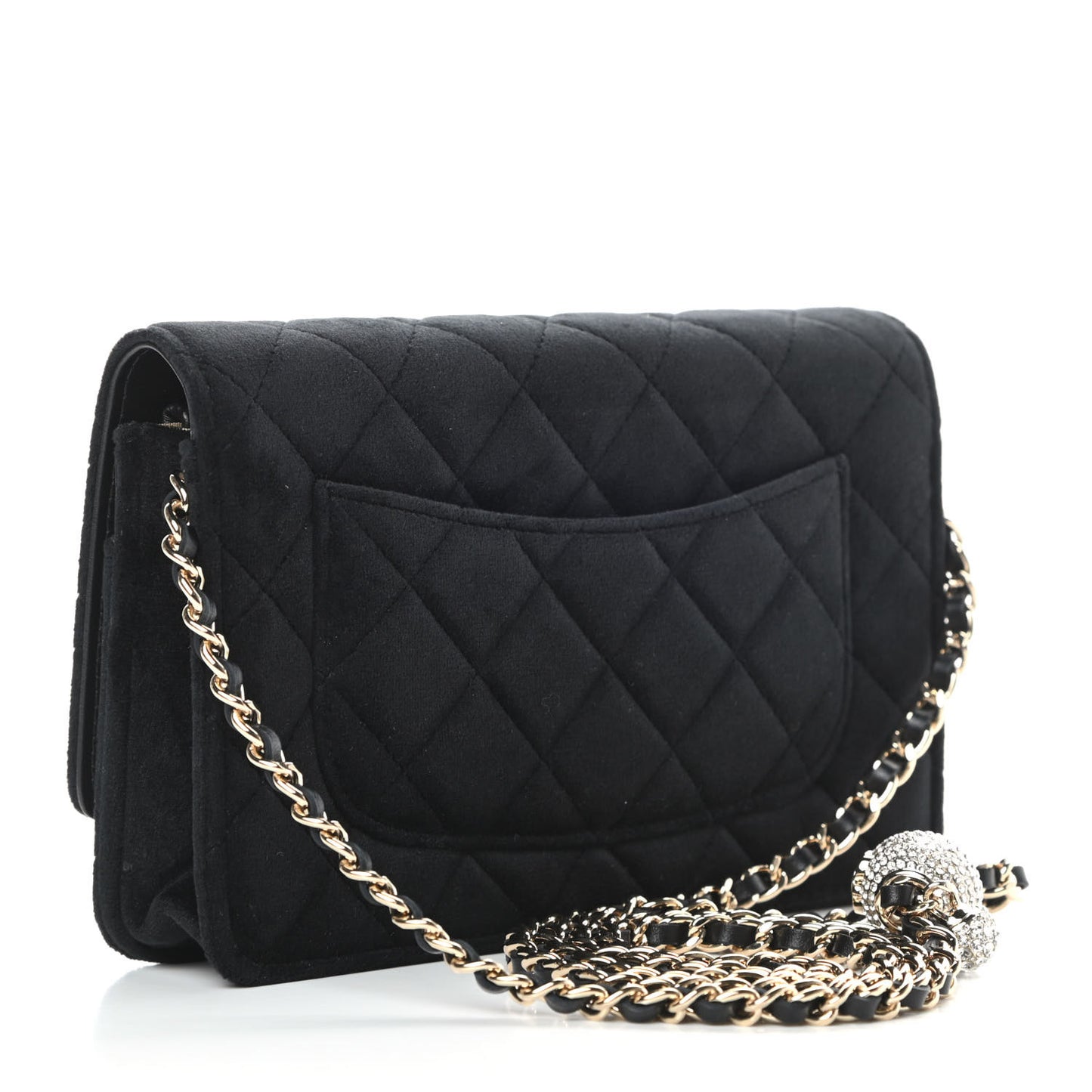 Velvet Quilted Pearl Crush Wallet On Chain WOC Black