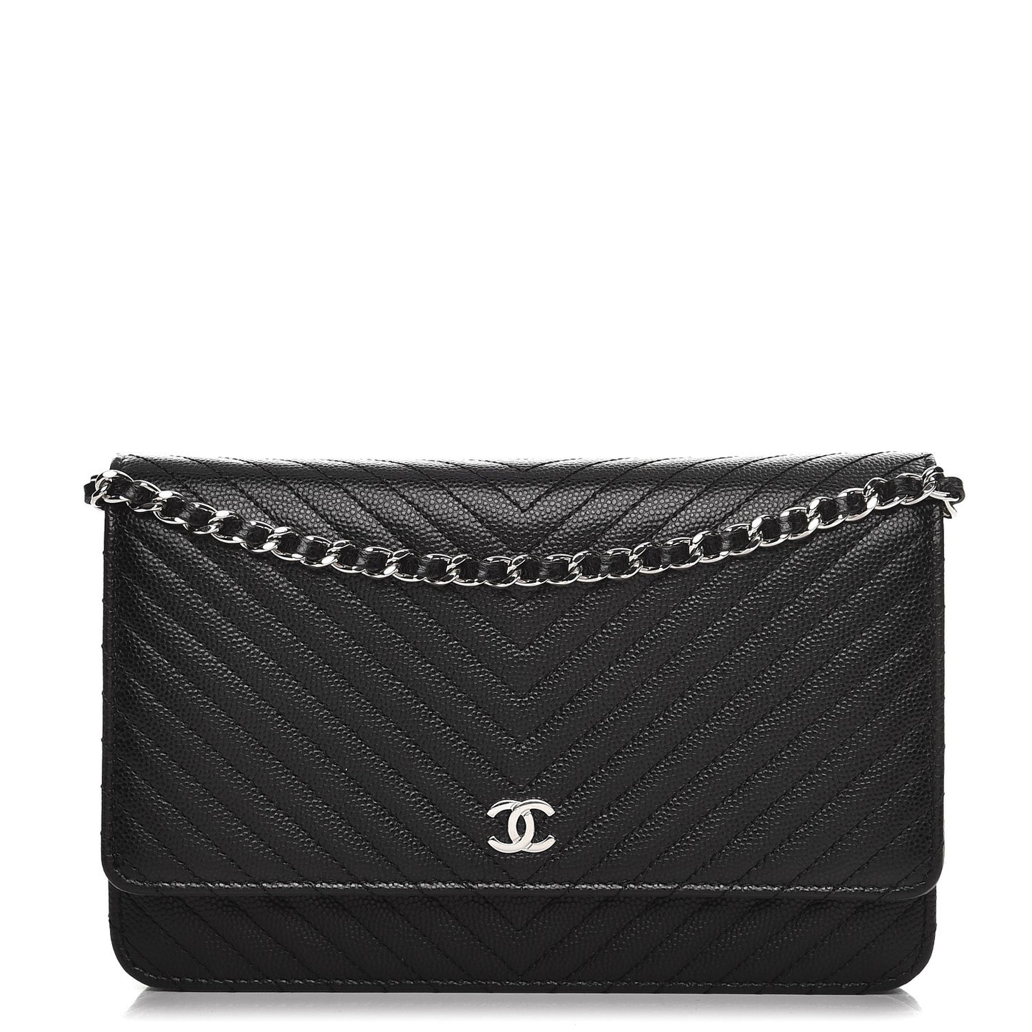Caviar Chevron Quilted Wallet On Chain WOC Black